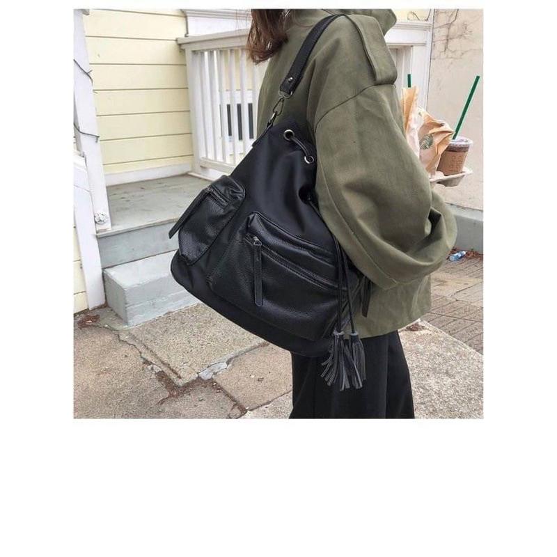 韓國🇰🇷空運～🔥現貨～💜韓國尼龍三用包～🔥好評回歸‼️質感尼龍肩背、斜背縮口水桶包‼️～尼龍斜背包～水桶包～後背包-細節圖9