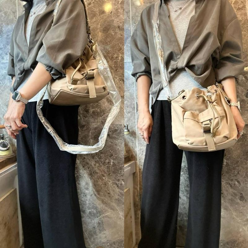 韓國🇰🇷空運～💜韓國尼龍斜背包～🔥質感尼龍縮口水桶包‼️～尼龍斜背包～水桶包-細節圖6