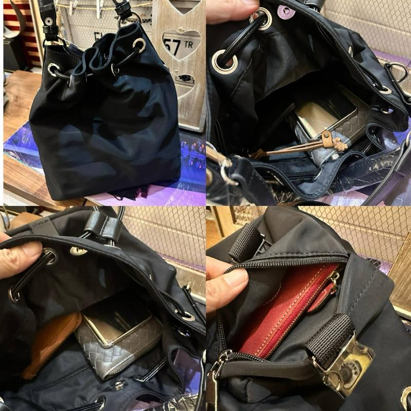 韓國🇰🇷空運～💜韓國尼龍斜背包～🔥質感尼龍縮口水桶包‼️～尼龍斜背包～水桶包-細節圖9