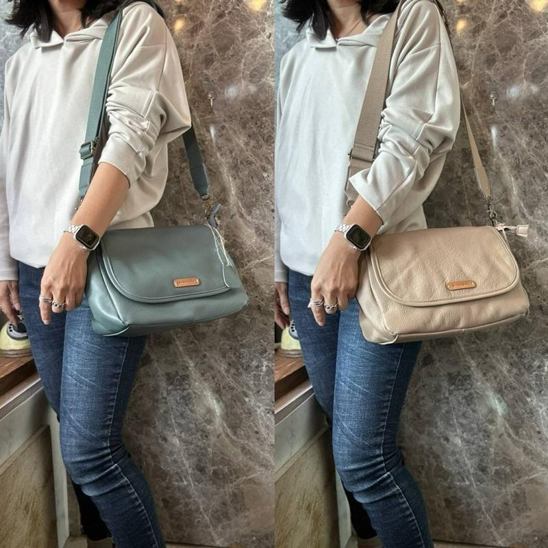 韓國🇰🇷空運～💜韓國真皮斜背包～🔥質感牛皮翻蓋斜背包～牛皮～旅行包-細節圖2