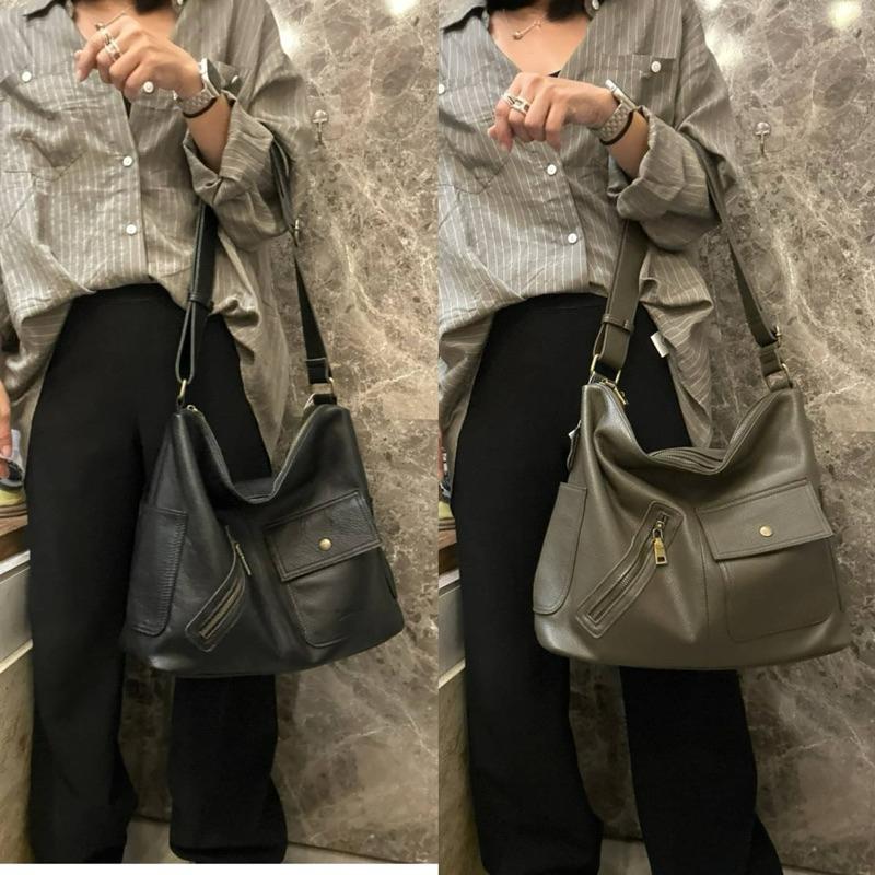 韓國🇰🇷空運～💜韓國真皮斜背包～❤️質感牛皮斜背包～肩背包～旅行包-細節圖8