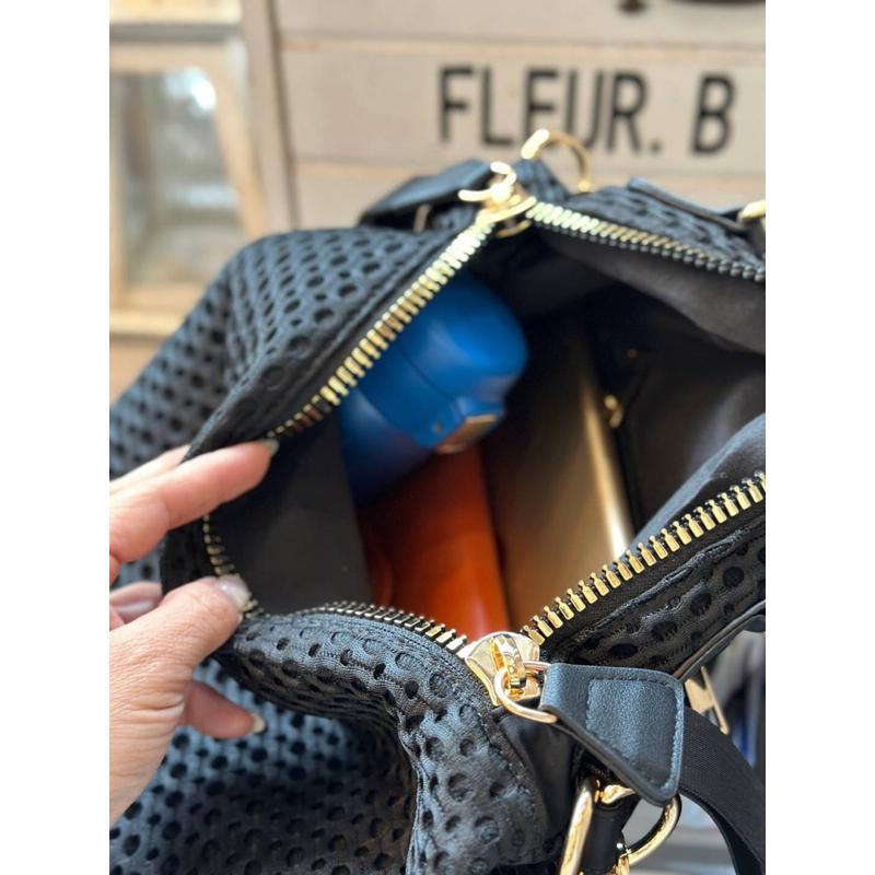 韓國🇰🇷空運～🔥現貨～💜韓國尼龍斜背包～🔥網狀手提半圓拉鍊斜背包‼️～旅行包～斜背包-細節圖8