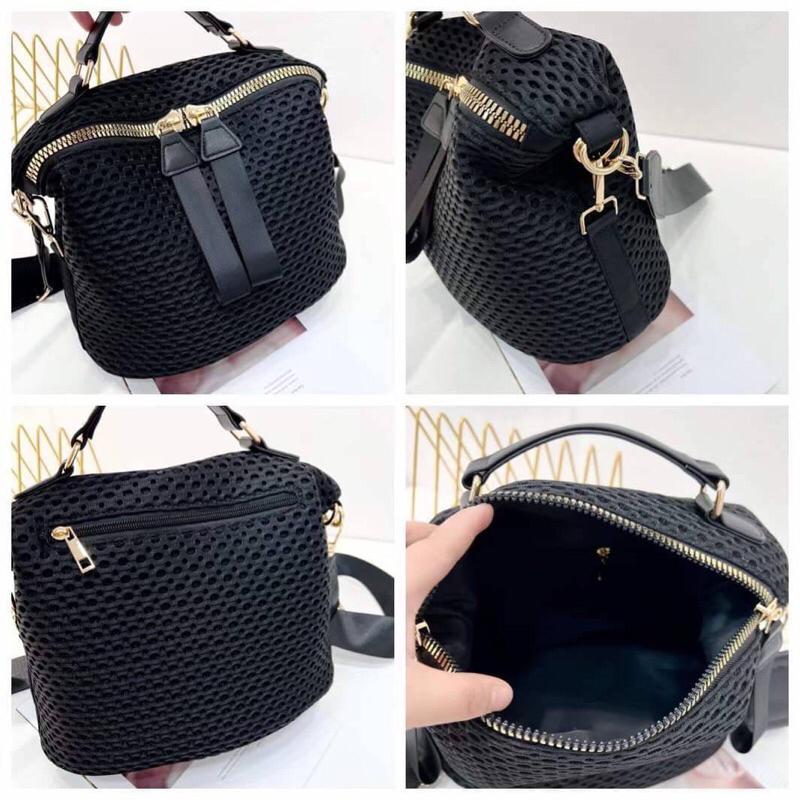 韓國🇰🇷空運～🔥現貨～💜韓國尼龍斜背包～🔥網狀手提半圓拉鍊斜背包‼️～旅行包～斜背包-細節圖9