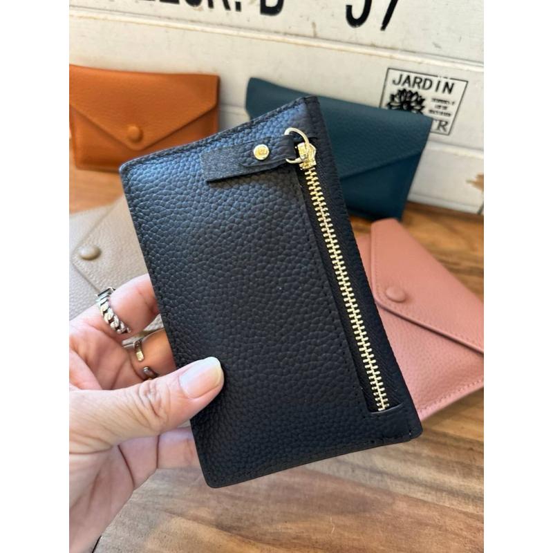 韓國🇰🇷空運～🔥現貨～💜韓國真皮短夾～❤️牛皮薄款信封短夾～信封釦子短夾～短夾-細節圖4