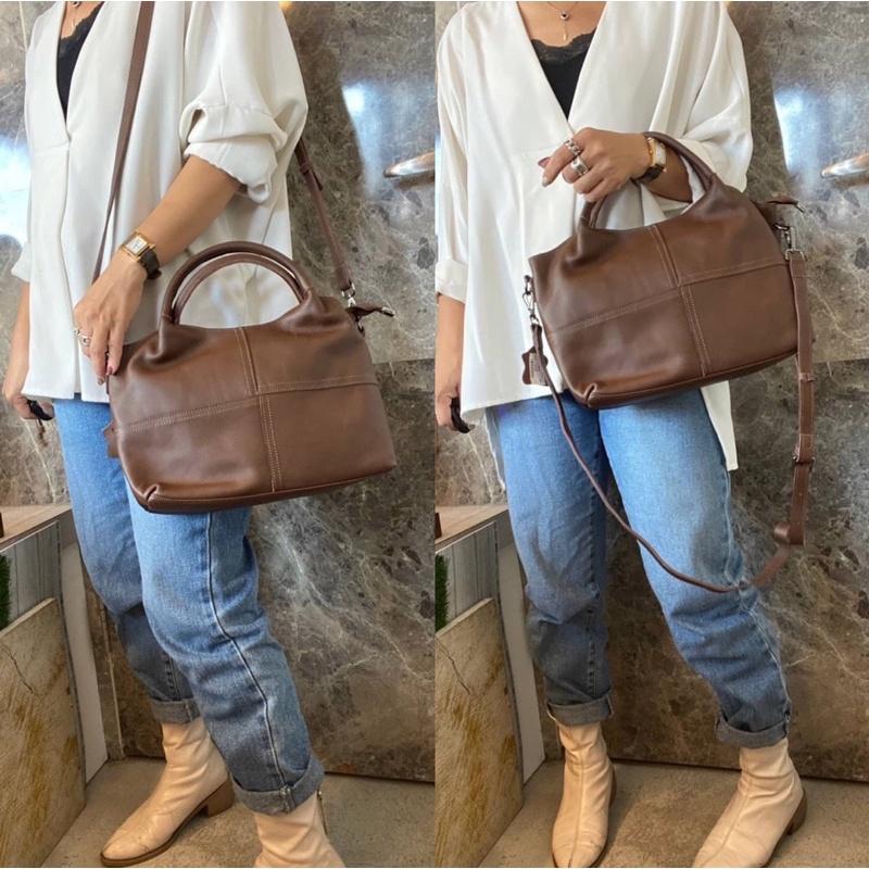 韓國🇰🇷空運～💜韓國真皮兩用包～🔥質感牛皮手提斜背包‼️～旅行包～真皮～手提包-細節圖3