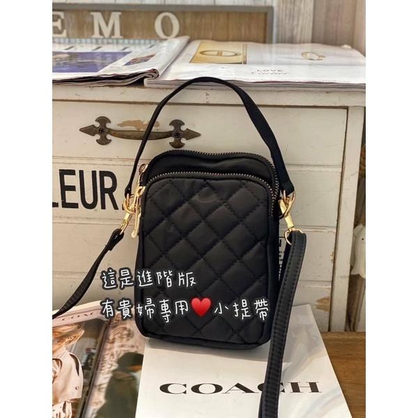 韓國🇰🇷空運～🔥現貨～💜韓國手提斜背包～🔥好評回歸‼️質感尼龍菱格紋手機包💜～手提包～多格層斜背包～手機包-細節圖2