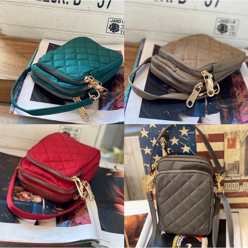 韓國🇰🇷空運～🔥現貨～💜韓國手提斜背包～🔥好評回歸‼️質感尼龍菱格紋手機包💜～手提包～多格層斜背包～手機包-細節圖8