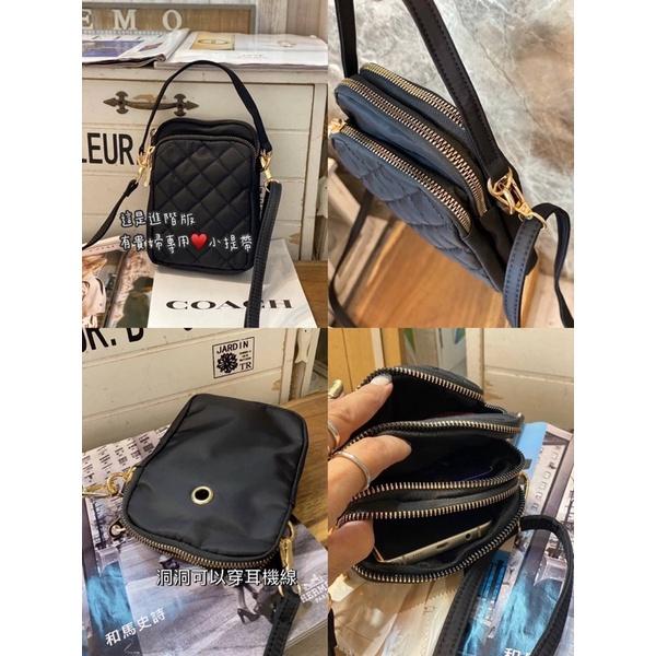 韓國🇰🇷空運～🔥現貨～💜韓國手提斜背包～🔥好評回歸‼️質感尼龍菱格紋手機包💜～手提包～多格層斜背包～手機包-細節圖9