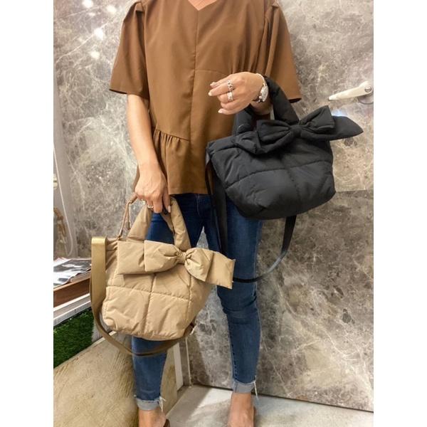 韓國🇰🇷空運～💜韓國尼龍兩用包～🔥超美蝴蝶結🎀鋪面空氣手提斜背包‼️～輕量空氣包～手提包-細節圖4