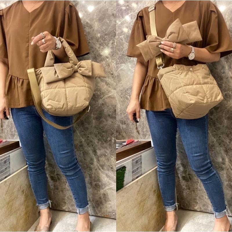 韓國🇰🇷空運～💜韓國尼龍兩用包～🔥超美蝴蝶結🎀鋪面空氣手提斜背包‼️～輕量空氣包～手提包-細節圖7