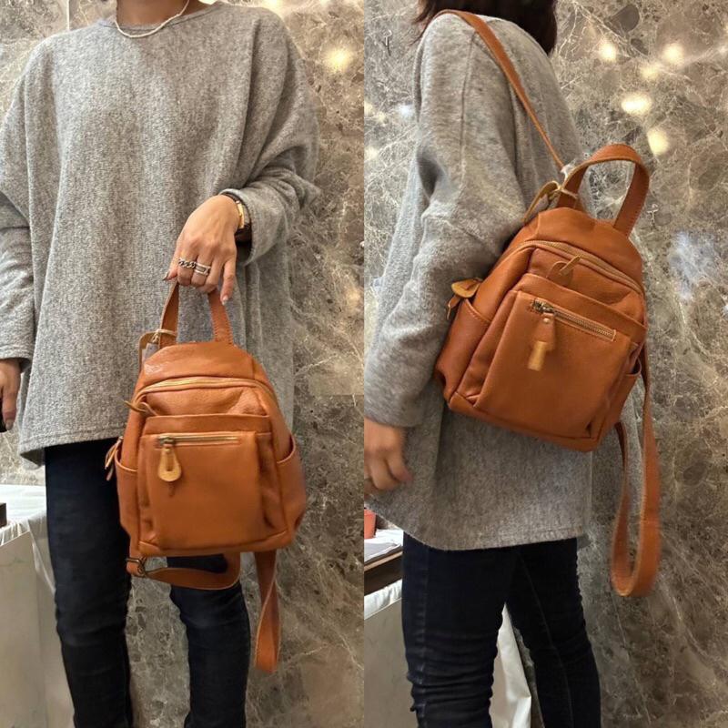 韓國🇰🇷空運～💜韓國真皮後背包～🔥質感牛皮多格層後背包～旅行包～真皮小後背包-細節圖2