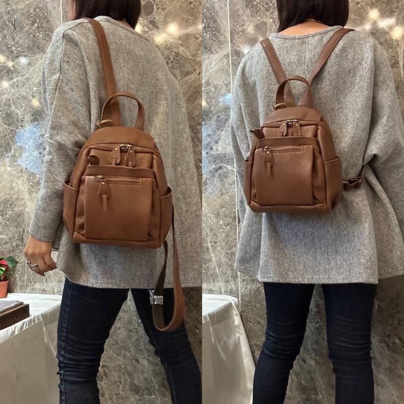 韓國🇰🇷空運～💜韓國真皮後背包～🔥質感牛皮多格層後背包～旅行包～真皮小後背包-細節圖3