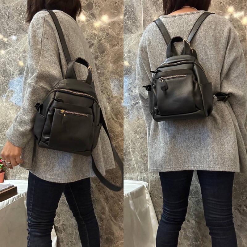 韓國🇰🇷空運～💜韓國真皮後背包～🔥質感牛皮多格層後背包～旅行包～真皮小後背包-細節圖4