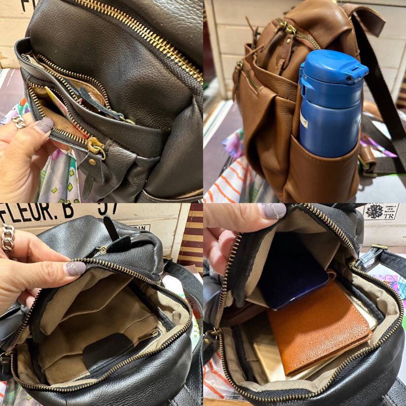 韓國🇰🇷空運～💜韓國真皮後背包～🔥質感牛皮多格層後背包～旅行包～真皮小後背包-細節圖6