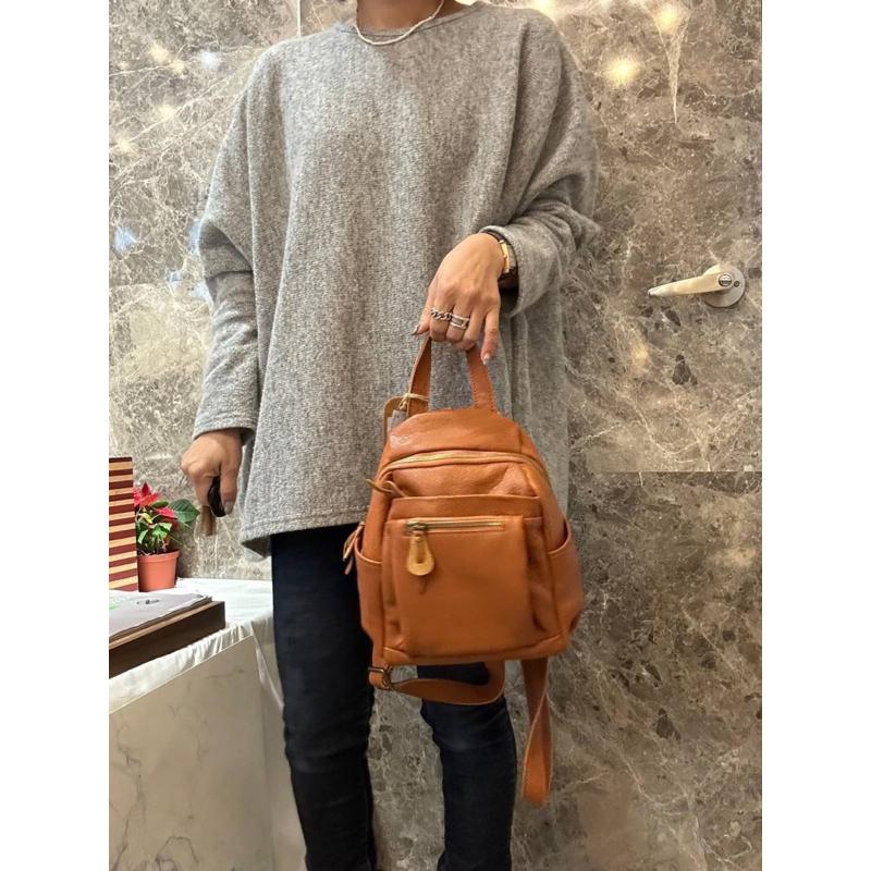 韓國🇰🇷空運～💜韓國真皮後背包～🔥質感牛皮多格層後背包～旅行包～真皮小後背包-細節圖9