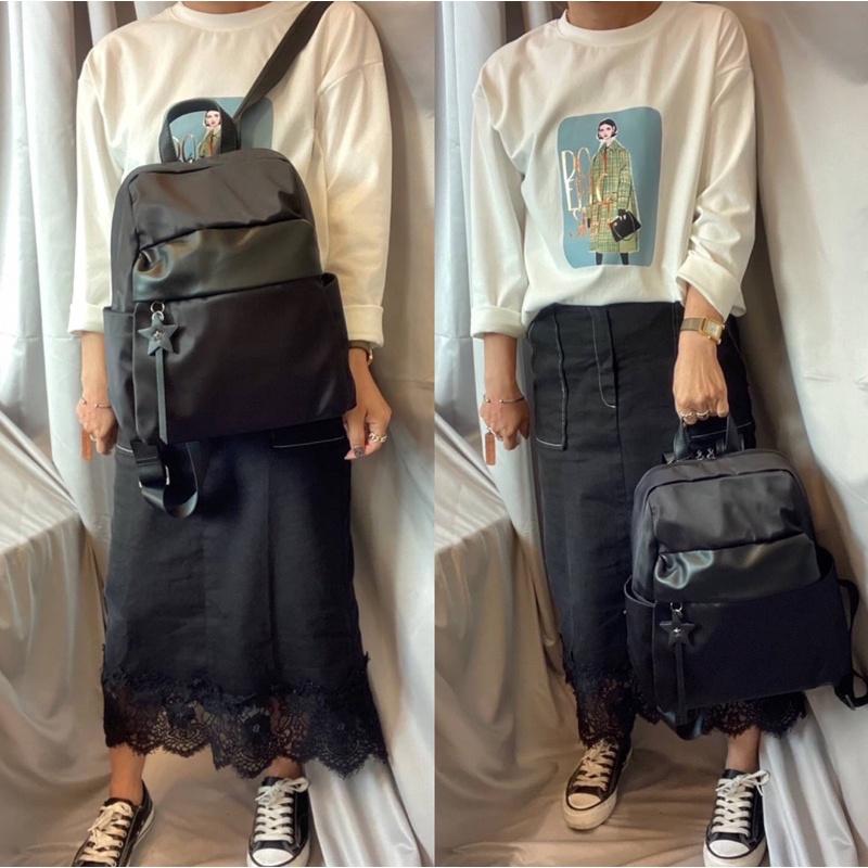 韓國🇰🇷空運～💜韓國尼龍後背包～❤️質感牛皮配尼龍後背包～媽媽包～旅行包～尼龍-細節圖7