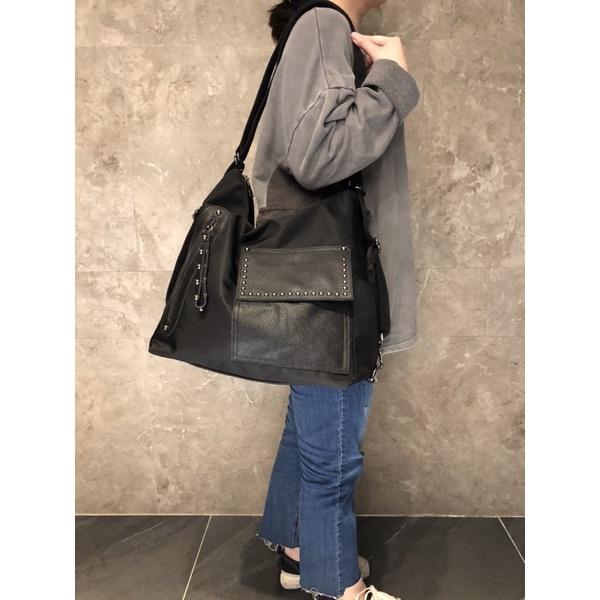 韓國🇰🇷空運～💜韓國尼龍後背包～🔥尼龍卯釘造型三用包‼️肩背、斜背、後背包～旅行包～媽媽包-細節圖2