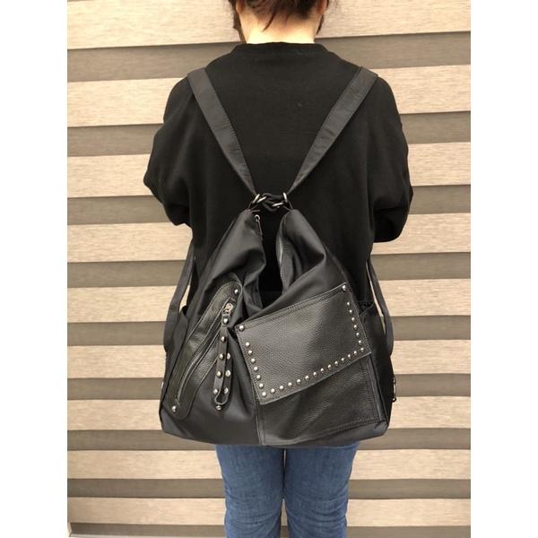 韓國🇰🇷空運～💜韓國尼龍後背包～🔥尼龍卯釘造型三用包‼️肩背、斜背、後背包～旅行包～媽媽包-細節圖8