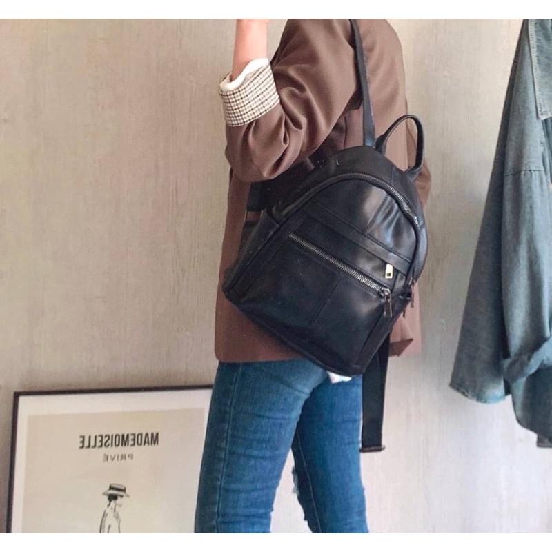 韓國🇰🇷空運～💜韓國真皮後背包～🔥質感牛皮多格層後背包～旅行包～真皮後背包～牛皮-細節圖2