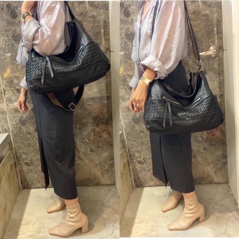 韓國🇰🇷空運～《♦️免運‼️》 💜韓國真皮肩背包～🔥超質感牛皮編織側背包‼️～好評編織肩背包～牛皮編織斜背包-細節圖5