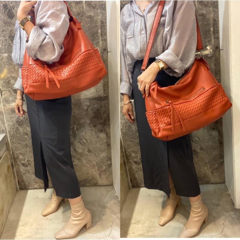 韓國🇰🇷空運～《♦️免運‼️》 💜韓國真皮肩背包～🔥超質感牛皮編織側背包‼️～好評編織肩背包～牛皮編織斜背包-細節圖6