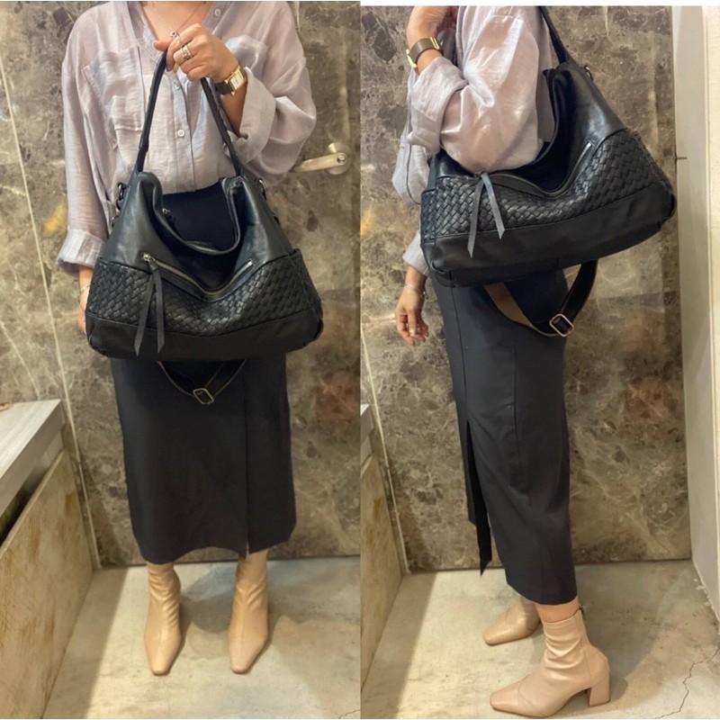 韓國🇰🇷空運～《♦️免運‼️》 💜韓國真皮肩背包～🔥超質感牛皮編織側背包‼️～好評編織肩背包～牛皮編織斜背包-細節圖7