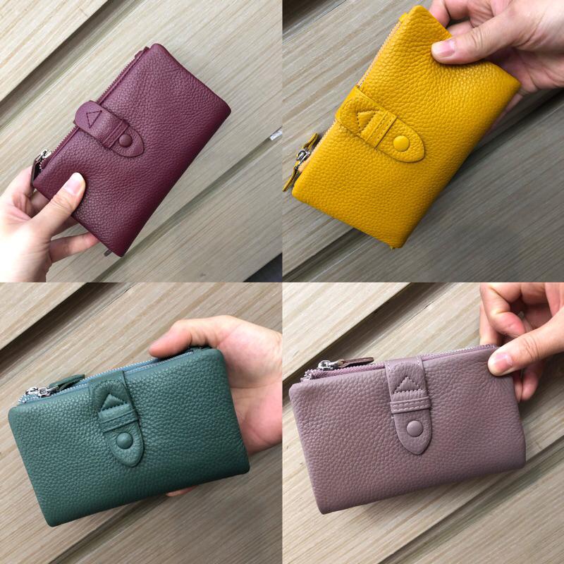 韓國🇰🇷空運～《♦️免運‼️》💜韓國真皮短夾～🔥好評追加款‼️短夾第一名來囉💫牛皮子母帶扣中夾～手拿包-細節圖7