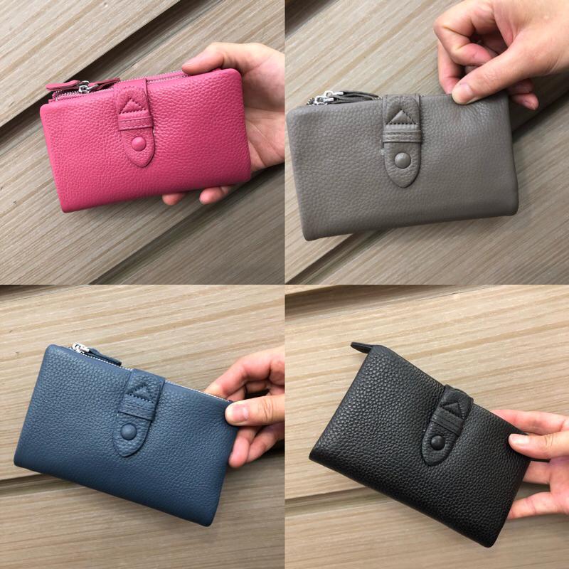 韓國🇰🇷空運～《♦️免運‼️》💜韓國真皮短夾～🔥好評追加款‼️短夾第一名來囉💫牛皮子母帶扣中夾～手拿包-細節圖8