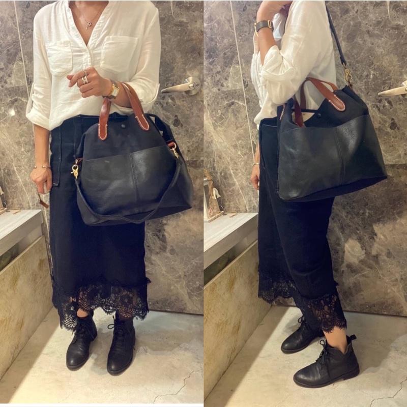 韓國🇰🇷空運～💜韓國真皮手提斜背包～♥️2story植鞣牛皮帆布包‼️～手提包～斜背包～帆布配牛皮-細節圖7