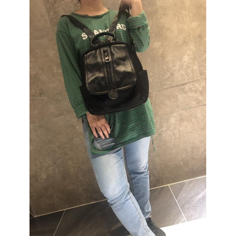 韓國🇰🇷空運～《🔥現貨♦免運‼️》 💜韓國尼龍後背包～💟質感配真皮後背包~旅行後背包～雙肩背包-細節圖7