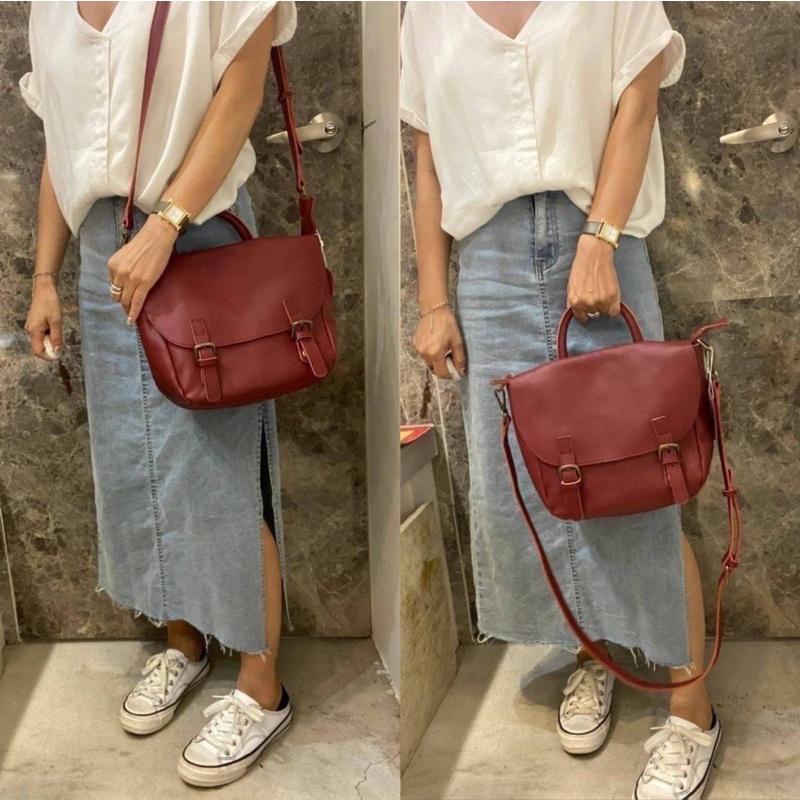 韓國🇰🇷空運～《♦️免運‼️》韓國真皮斜背包～🔥2story植鞣牛皮‼️～斜背包～翻蓋斜背包～郵差包～文青風-細節圖5