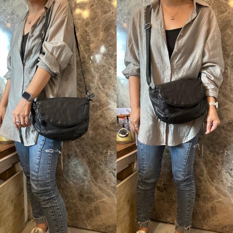 韓國🇰🇷空運～🔥現貨～💜韓國翻蓋水洗牛皮斜背包‼️～🔥好評回歸‼️～ensoen牛皮雙層斜背包～真皮-細節圖5