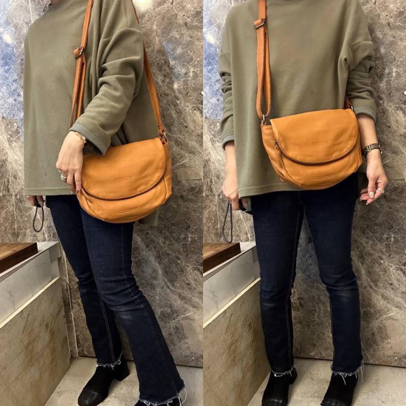 韓國🇰🇷空運～🔥現貨～💜韓國翻蓋水洗牛皮斜背包‼️～🔥好評回歸‼️～ensoen牛皮雙層斜背包～真皮-細節圖6