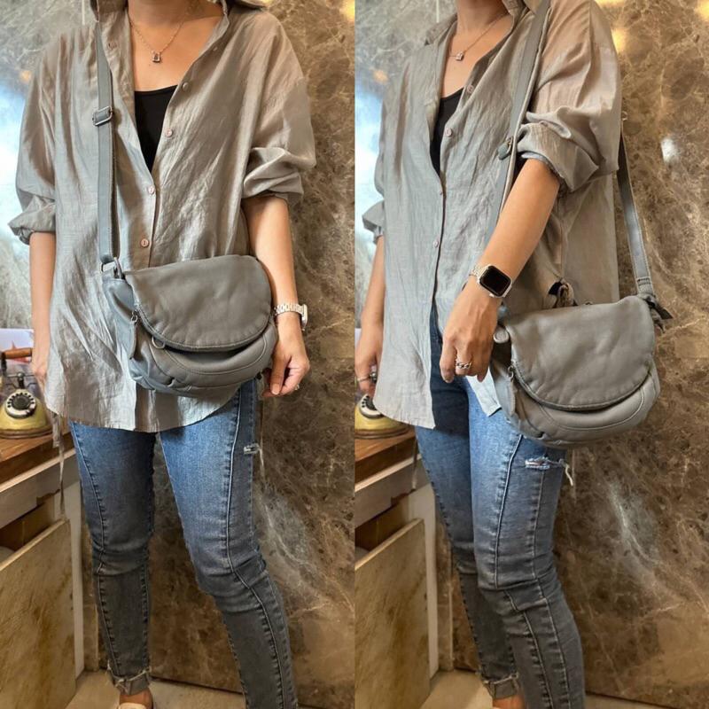 韓國🇰🇷空運～🔥現貨～💜韓國翻蓋水洗牛皮斜背包‼️～🔥好評回歸‼️～ensoen牛皮雙層斜背包～真皮-細節圖7