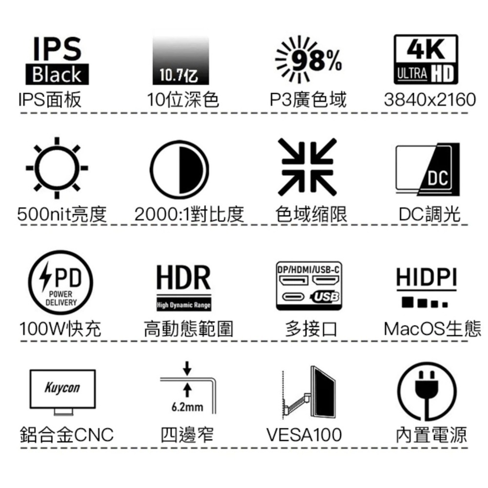 Kuycon 4k 32吋鏡面 144hz 背面簡約款 VESA款-細節圖3