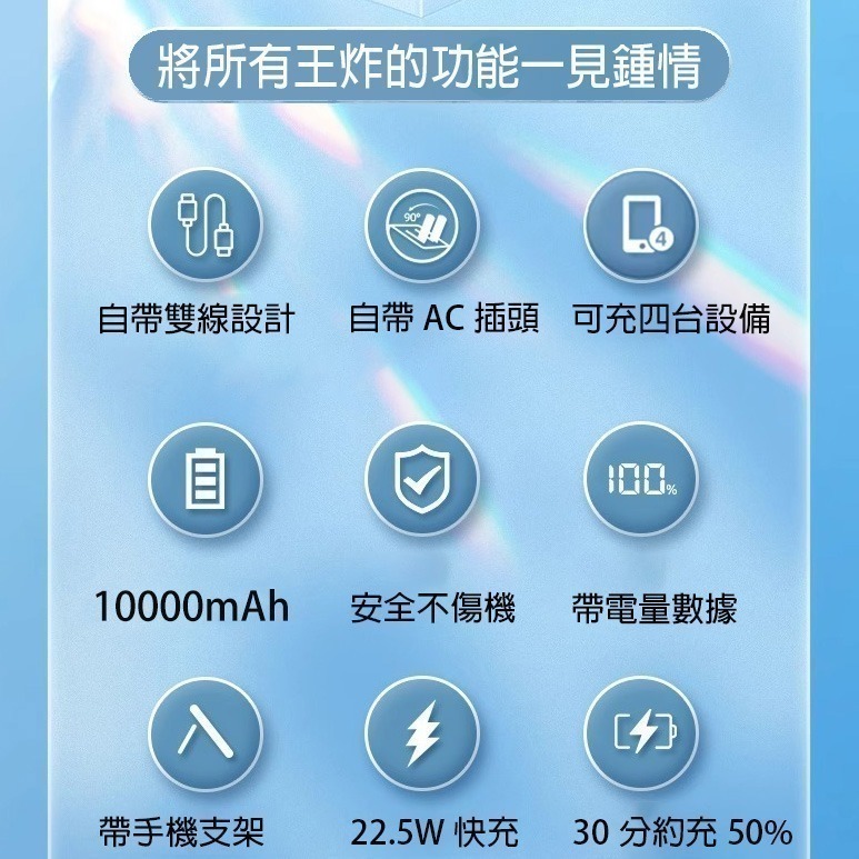 🌜新賣場特惠價60件🌛CMt-嚴選 五合一 行動電源 充電寶 自帶插座 PD+QC快充 磁吸無線充寶 可拆線 分離式-細節圖2