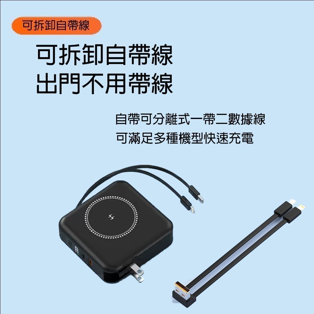 🌜新賣場特惠價60件🌛CMt-嚴選 五合一 行動電源 充電寶 自帶插座 PD+QC快充 磁吸無線充寶 可拆線 分離式-細節圖7