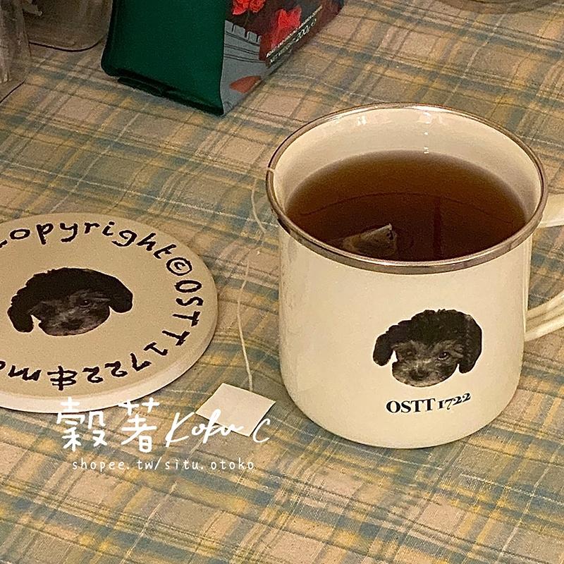 Koku.C【(贈杯墊)雪納瑞奶油色琺瑯瓷杯】 咖啡茶飲品杯 馬克杯-細節圖4