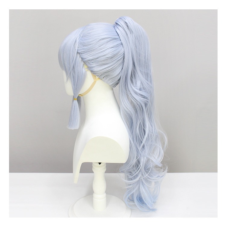 【魔都動漫】 原神cos假發神裏綾華COS假髪 造型角色款淡銀色單馬尾cosplay長髪-細節圖7