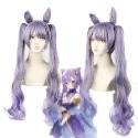 【魔都動漫】原cos神刻晴cos假髪雙虎口馬尾cosplay雙耳朵煙紫漸變淺灰 原神-規格圖1