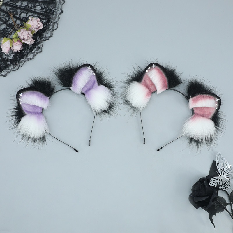 【魔都動漫】漫展毛絨頭飾二次元cosplay裝扮錶演道具手工玫瑰仿真獸耳發箍-細節圖6