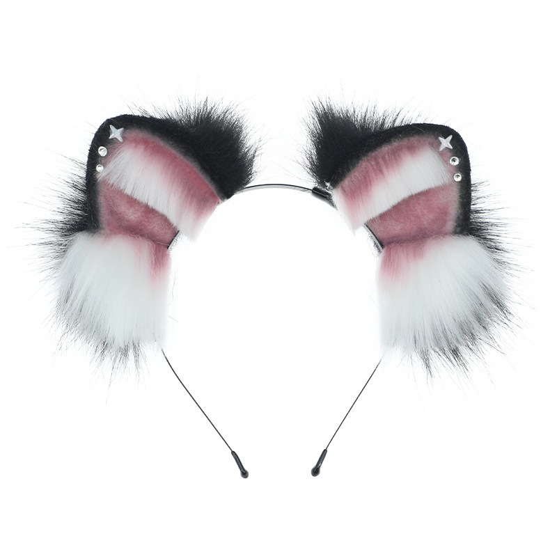 【魔都動漫】漫展毛絨頭飾二次元cosplay裝扮錶演道具手工玫瑰仿真獸耳發箍-細節圖7