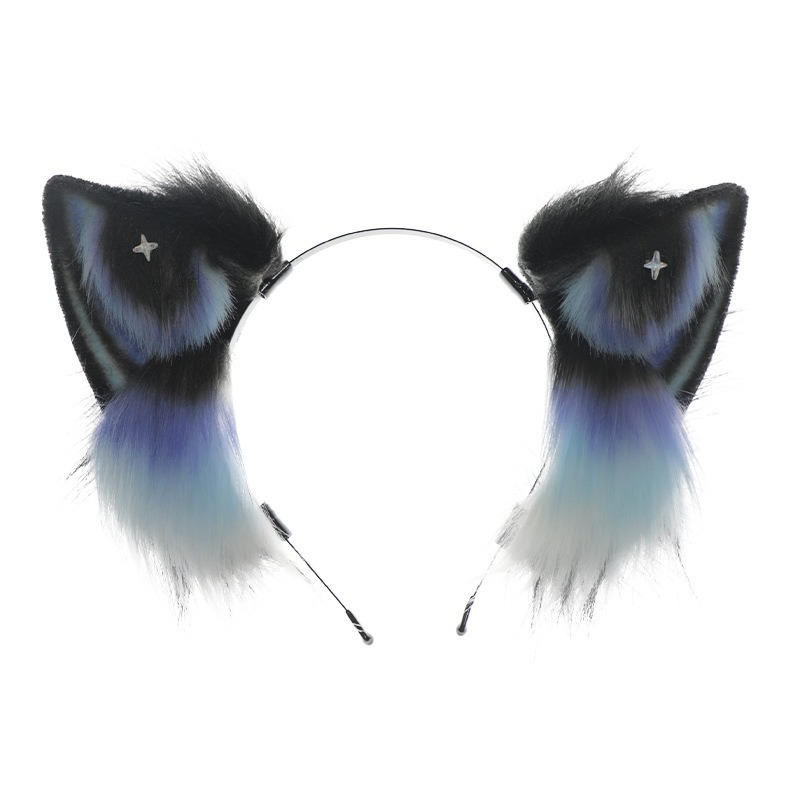 【魔都動漫】仿真毛絨貓咪耳朵頭飾配飾星空哥特暗黑獸耳發飾漫展cos貓耳髮箍星空貓耳-細節圖6