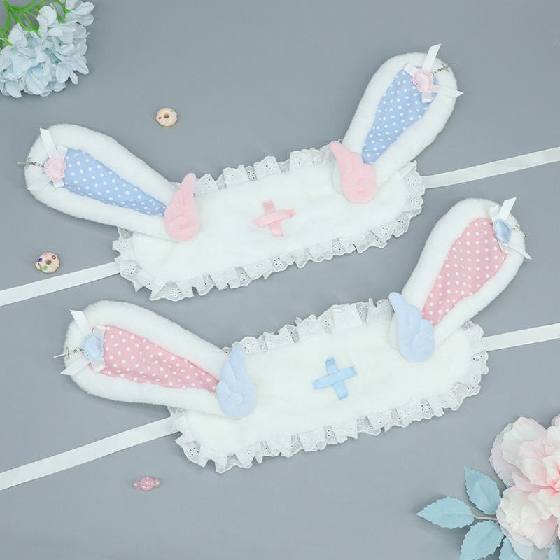 【魔都動漫】手作毛絨lolita頭飾可愛少女漫展cos蕾絲緞帶發飾天使兔耳朵髪帶-細節圖3