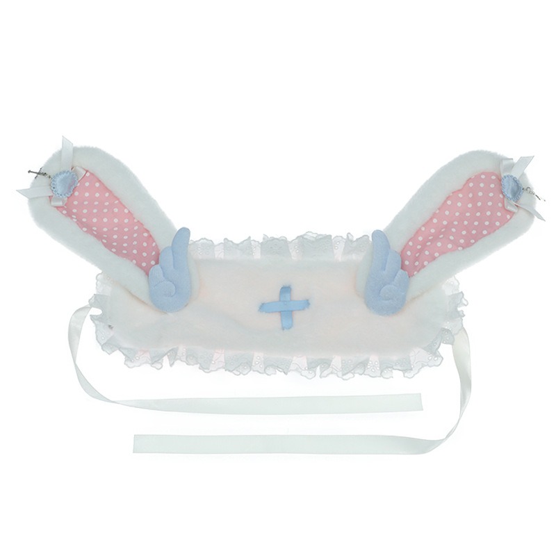 【魔都動漫】手作毛絨lolita頭飾可愛少女漫展cos蕾絲緞帶發飾天使兔耳朵髪帶-細節圖4