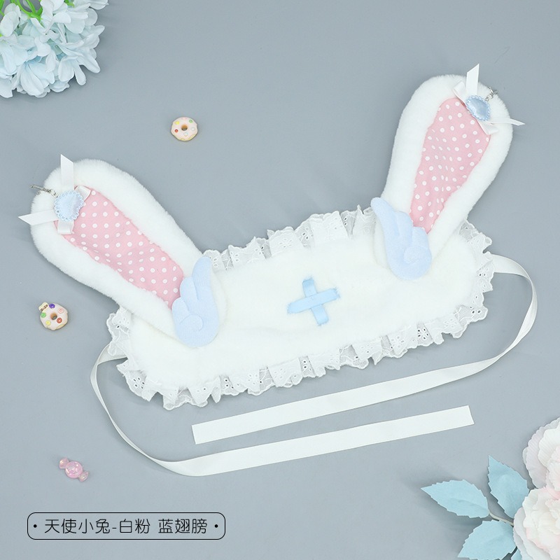【魔都動漫】手作毛絨lolita頭飾可愛少女漫展cos蕾絲緞帶發飾天使兔耳朵髪帶-細節圖6