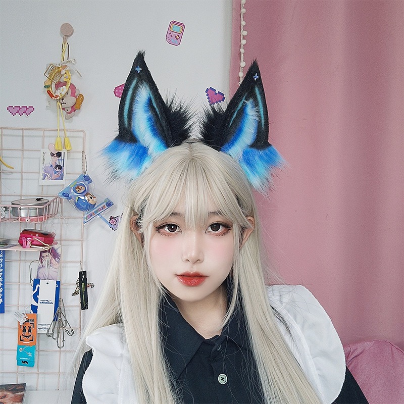 【魔都動漫】仿真毛絨獸耳頭飾手工漫展cosplay可愛裝扮發飾極光狼耳朵髮箍-細節圖5