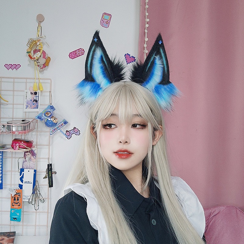 【魔都動漫】仿真毛絨獸耳頭飾手工漫展cosplay可愛裝扮發飾極光狼耳朵髮箍-細節圖6