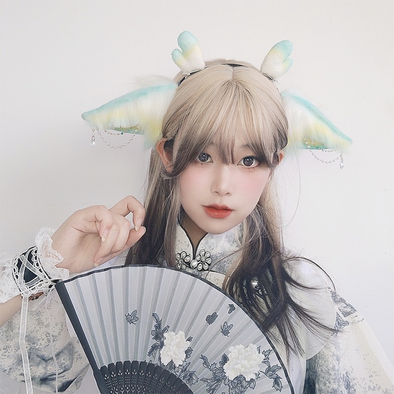 【魔都動漫】手作小青龍耳朵髮飾毛絨仿真獸耳髮箍龍角髮夾cosplay漫展髮箍-細節圖3