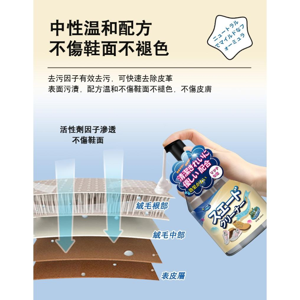 ✅日本去汙の技術【新款現貨】棕色鞋清理 300ml 絨皮翻新 泡沫清潔 鞋子清洗 去汙 麂皮 清潔劑 鞋子清潔 反絨皮-細節圖5